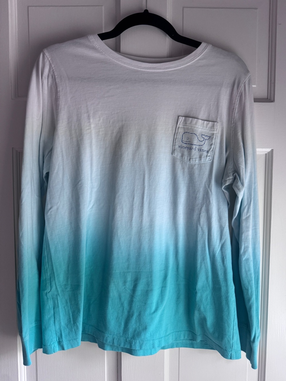 Vineyard Vines Long Sleeve Pocket Tee Teal Ombré Whale Logo Size M